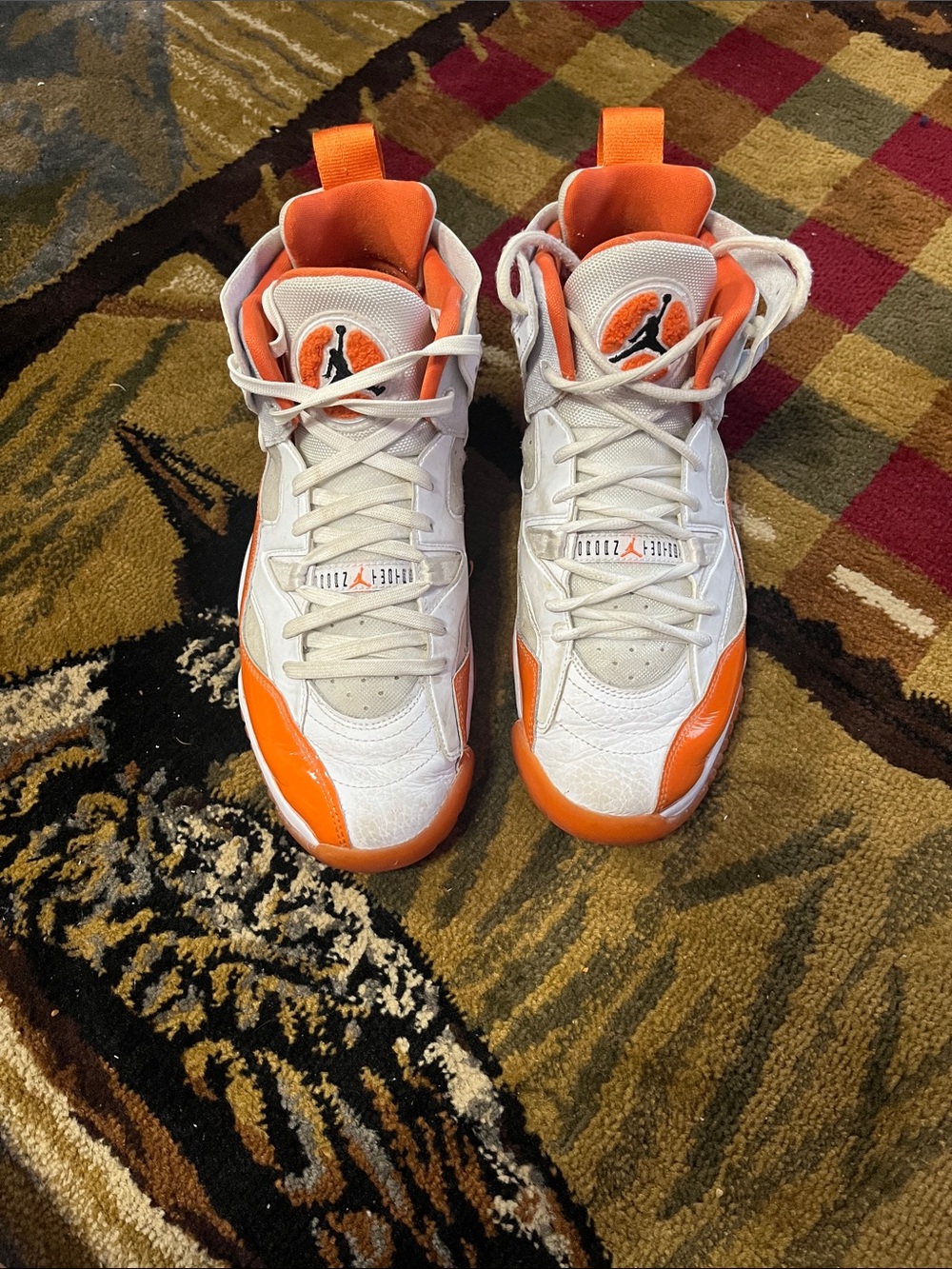Jordan White and Orange Kids Basketball Sneakers